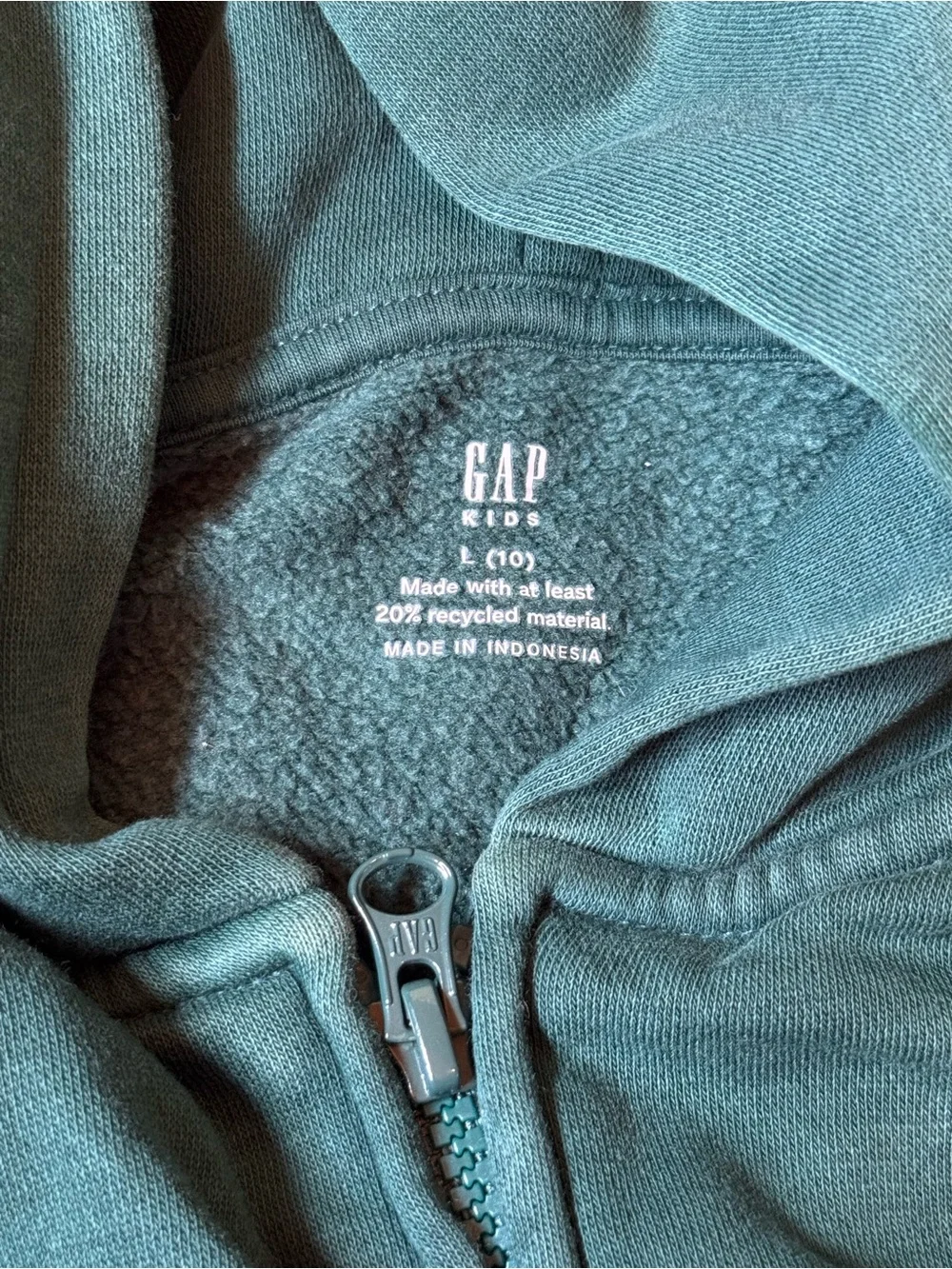 Gap Kids VintageSoft Full Zip Hoodie Size 10 Green Fleece Sweatshirt